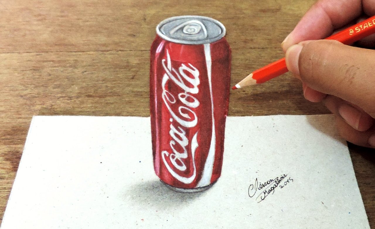 Como Desenhar Uma Lata de Coca Cola em 3D ( How to draw in 3D )