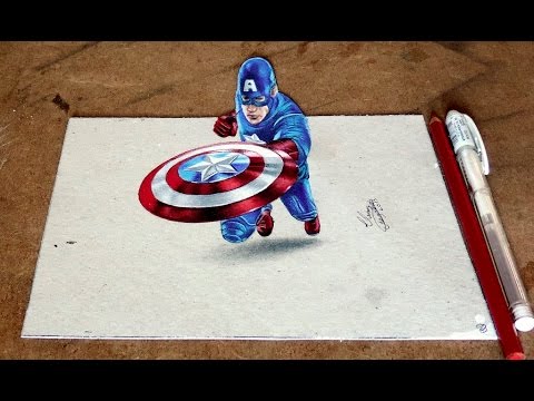 Drawing Captain America 3D | Desenhando o Capitão America com Efeito 3D